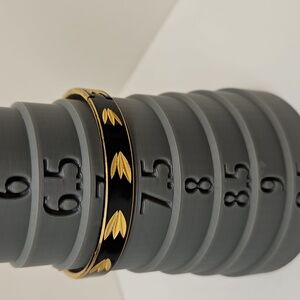 Enamel Hinged Bangle Black Gold Tone Safety Chain Vintage 7 In